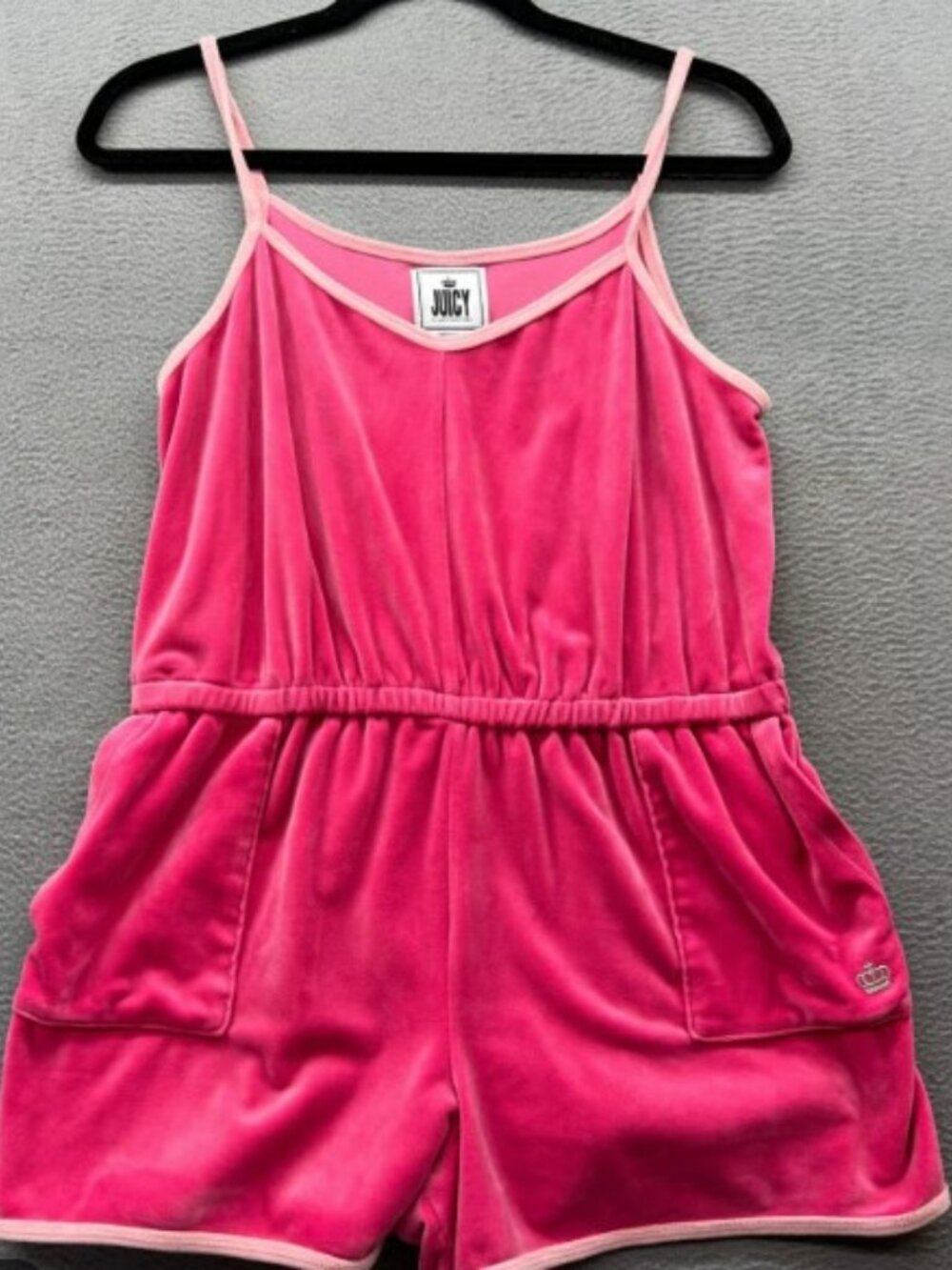 NWT Juicy Couture Hot Pink Velour Romper with Pale Pink Trim